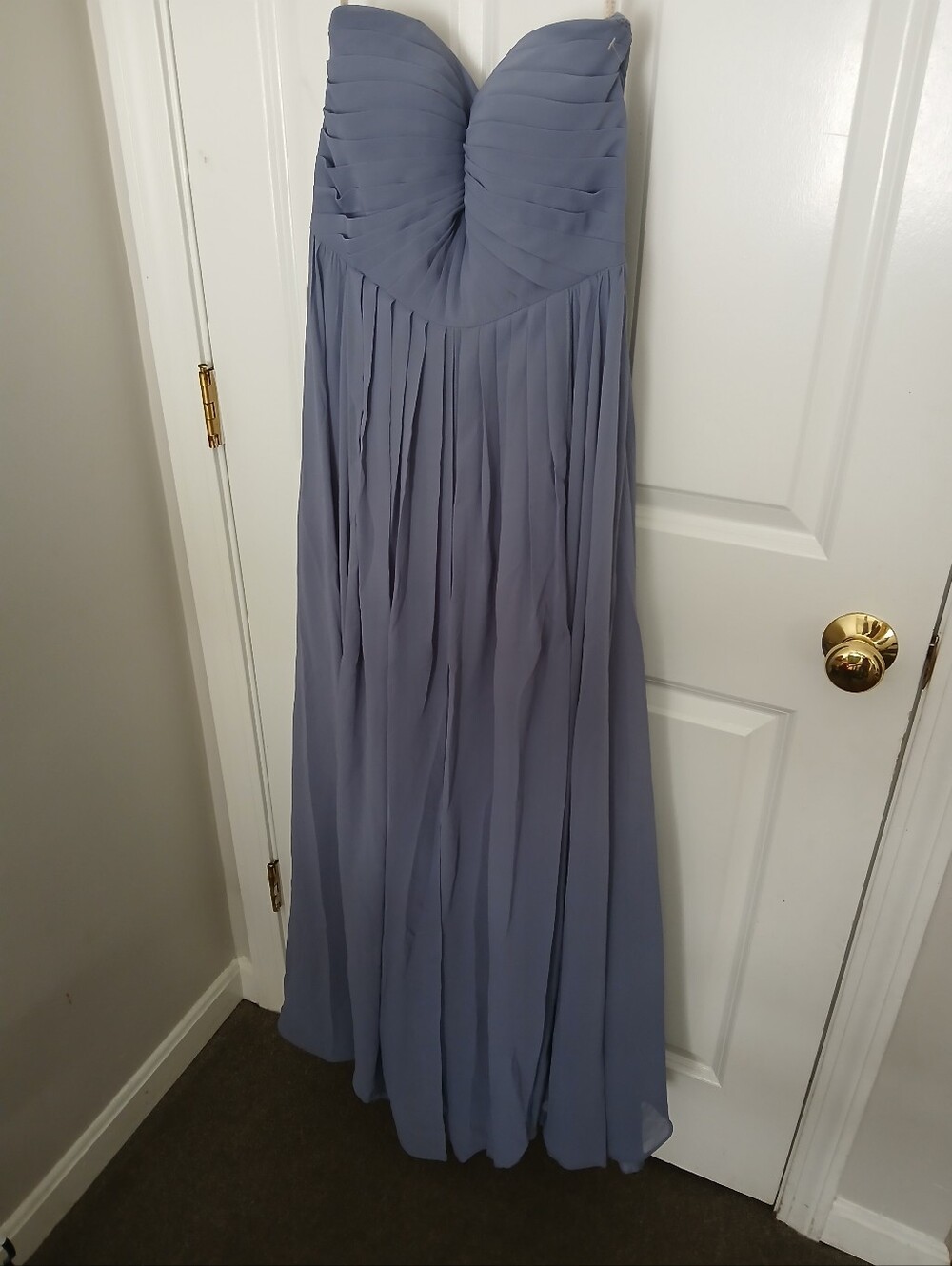 Jenny Yoo Collection Strapless Pleated Chiffon Dress in Gray Size 8 Excellent.
